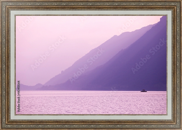Постер Швейцария. Лодка на альпийском озере с типом исполнения На холсте в раме в багетной раме 595.M52.330