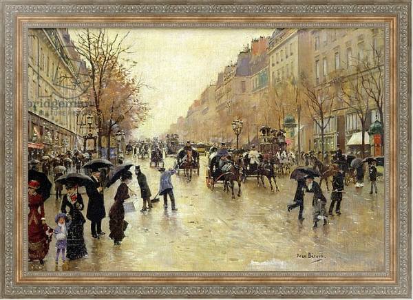 Постер Boulevard Poissonniere in the Rain, c.1885 с типом исполнения На холсте в раме в багетной раме 484.M48.310