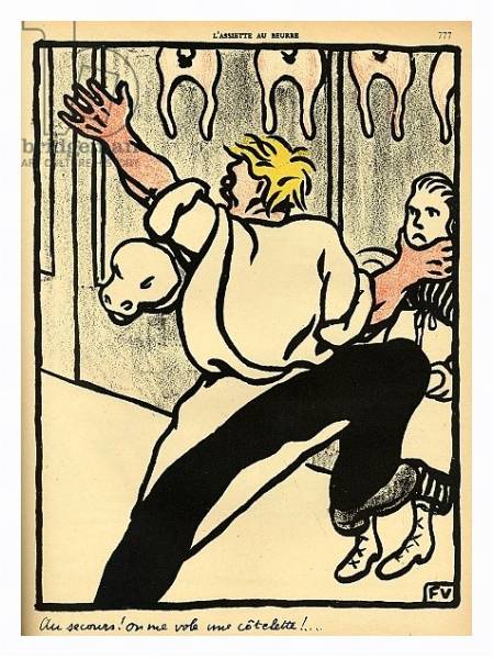 Постер A butcher seizes a woman by the neck and calls for help, 1902 с типом исполнения На холсте в раме в багетной раме 221-03