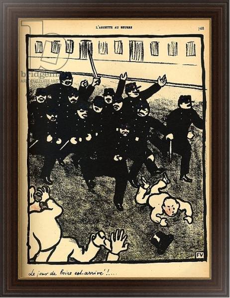 Постер A police brigade charges a group of demonstrators, 1902 с типом исполнения На холсте в раме в багетной раме 1.023.151