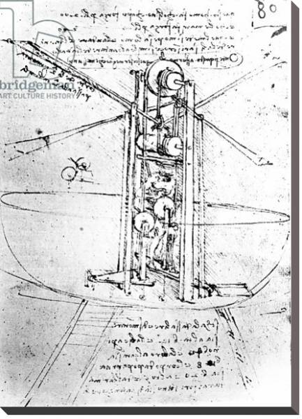 Постер Vertically standing bird's-winged flying machine, fol. 80r from Paris Manuscript B, 1488-90 с типом исполнения На холсте без рамы
