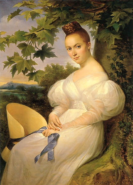 Постер Портрет женщины, сидящей рядом с деревом с типом исполнения На холсте без рамы