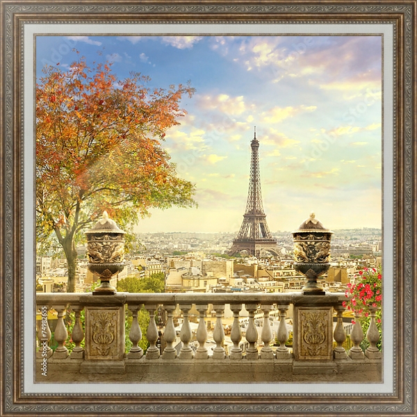Постер Франция, Париж. Пейзаж с деревом с типом исполнения На холсте в раме в багетной раме 595.M52.330