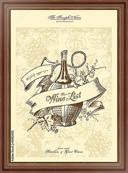 Постер Серия меню: список вин с типом исполнения На холсте в раме в багетной раме 35-M719P-83