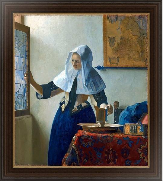 Постер Молодая женщина с кувшином у окна с типом исполнения На холсте в раме в багетной раме 1.023.151