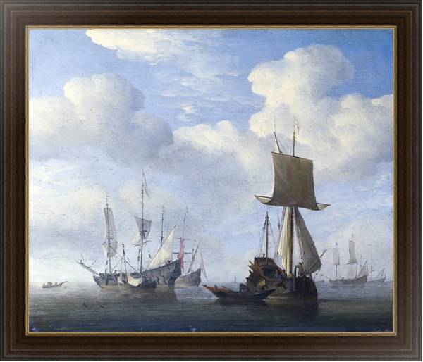 Постер Английский и голландский корабль на приколе с типом исполнения На холсте в раме в багетной раме 1.023.151