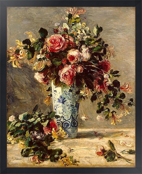 Постер Розы и жасмин в дельфтской вазе с типом исполнения На холсте в раме в багетной раме 1727.8010