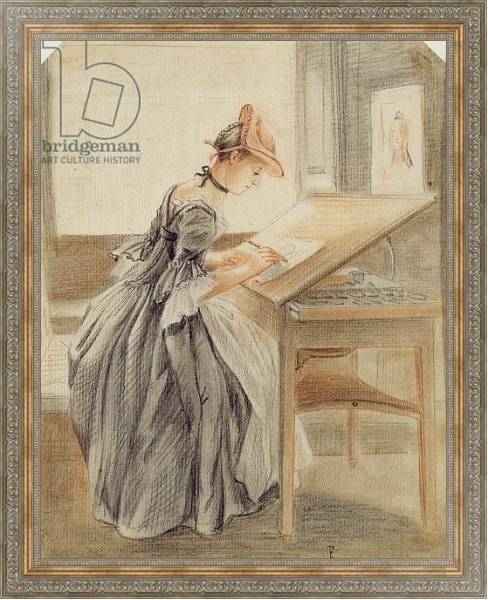 Постер A Lady Copying at a Drawing Table, c.1760-70 с типом исполнения На холсте в раме в багетной раме 484.M48.310