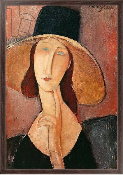 Постер Portrait of Jeanne Hebuterne in a large hat, c.1918-19 с типом исполнения На холсте в раме в багетной раме 221-02