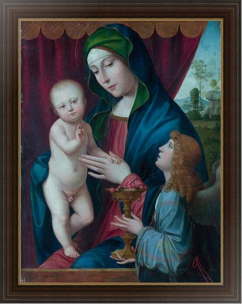Постер Дева Мария с ребенком и ангел с типом исполнения На холсте в раме в багетной раме 1.023.151