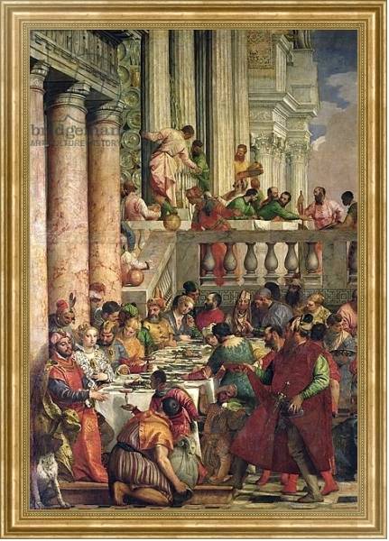 Постер The Marriage Feast at Cana, detail of the left hand side, c.1562 с типом исполнения На холсте в раме в багетной раме NA033.1.051
