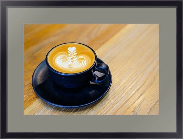 Постер Ароматный кофе в синей чашке с типом исполнения Под стеклом в багетной раме 221-01