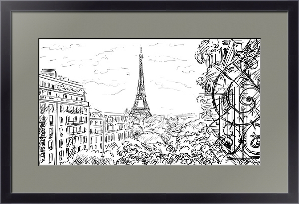 Постер Париж в Ч/Б рисунках #44 с типом исполнения Под стеклом в багетной раме 221-01