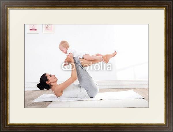 Постер Гимнастика для мамы и малыша с типом исполнения Под стеклом в багетной раме 1.023.036