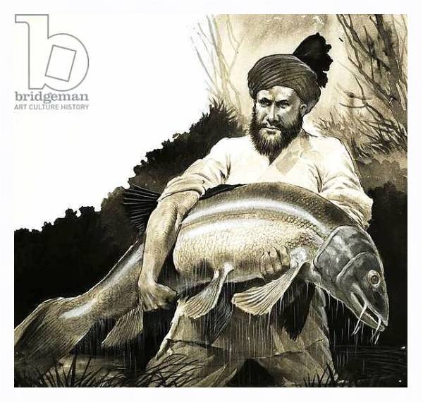 Постер Mohammed Khan discovers the body of a big fish in a pool с типом исполнения На холсте в раме в багетной раме 221-03