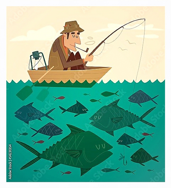 Постер Рыбак в лодке с типом исполнения На холсте в раме в багетной раме 221-03