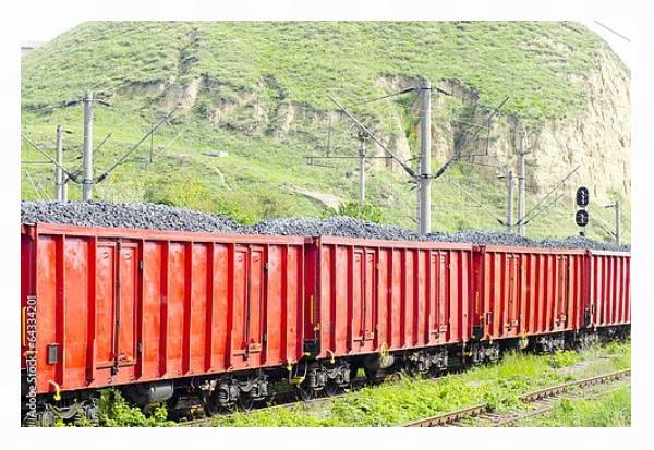 Постер Вагоны грузового поезда с углем с типом исполнения На холсте в раме в багетной раме 221-03