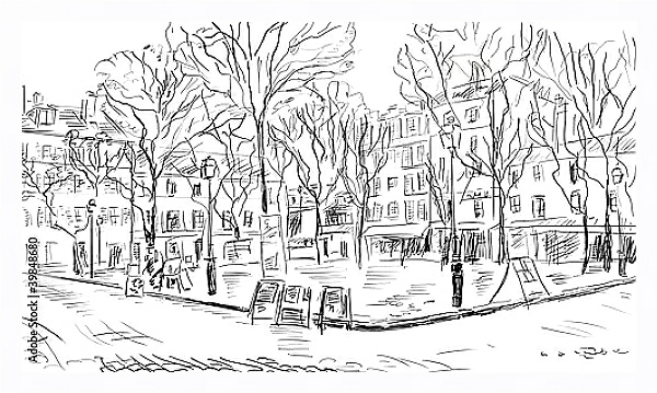Постер Париж в Ч/Б рисунках #27 с типом исполнения На холсте в раме в багетной раме 221-03
