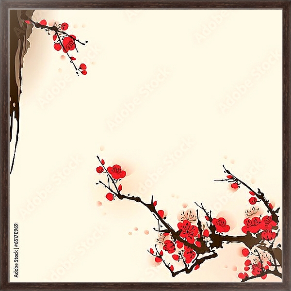 Постер Сакура. Цветение с типом исполнения На холсте в раме в багетной раме 221-02