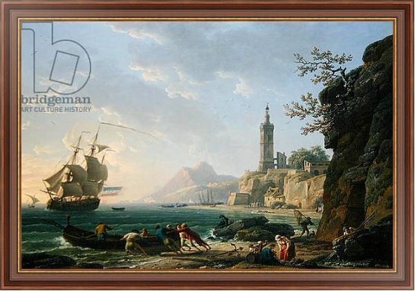 Постер A Coastal Mediterranean Landscape with a Dutch Merchantman in a Bay, 1769 с типом исполнения На холсте в раме в багетной раме 35-M719P-83