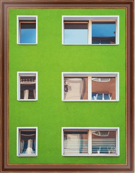 Постер Стена зеленого дома с окнами с типом исполнения На холсте в раме в багетной раме 35-M719P-83