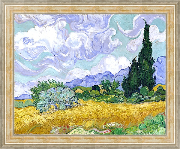 Постер Пшеничное поле с кипарисами с типом исполнения На холсте в раме в багетной раме NA053.0.115