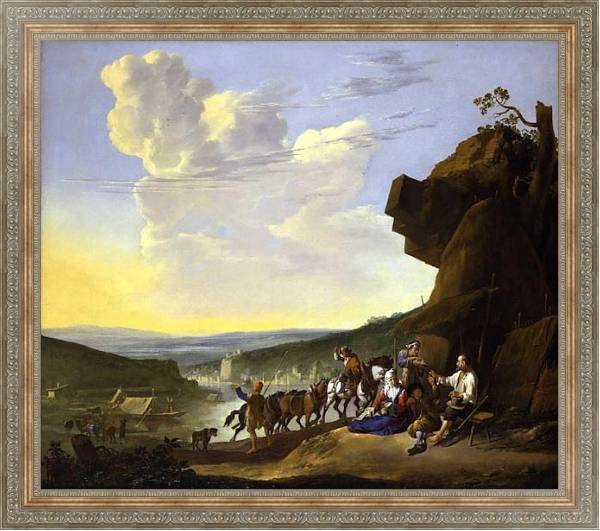 Постер Пейзаж с отдыхающими крестьянами с типом исполнения На холсте в раме в багетной раме 484.M48.310
