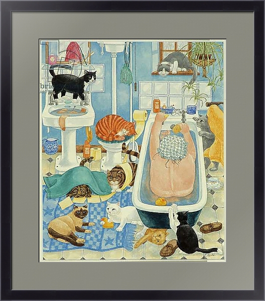 Постер Grandma and 10 cats in the bathroom с типом исполнения Под стеклом в багетной раме 221-01
