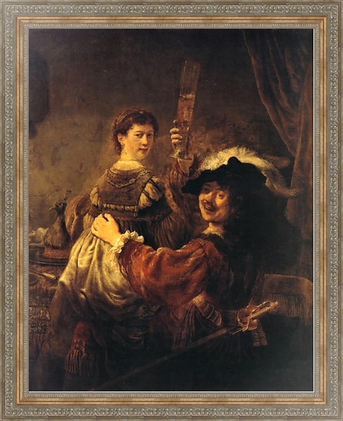 Постер Автопортрет с Саскией на коленях с типом исполнения На холсте в раме в багетной раме 484.M48.310