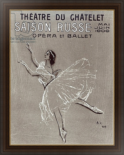 Постер Poster for the 'Saison Russe' at the Theatre du Chatelet, 1909 с типом исполнения На холсте в раме в багетной раме 1.023.151