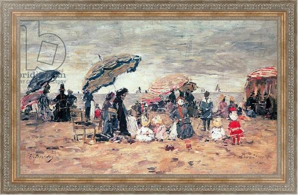 Постер Parasols on the Beach, Trouville, 1886 с типом исполнения На холсте в раме в багетной раме 484.M48.310