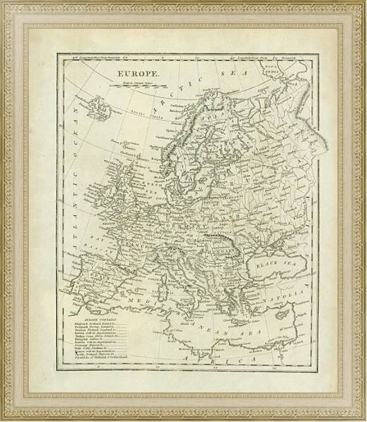 Постер Карта: Европа 2 с типом исполнения Акварель в раме в багетной раме 484.M48.725