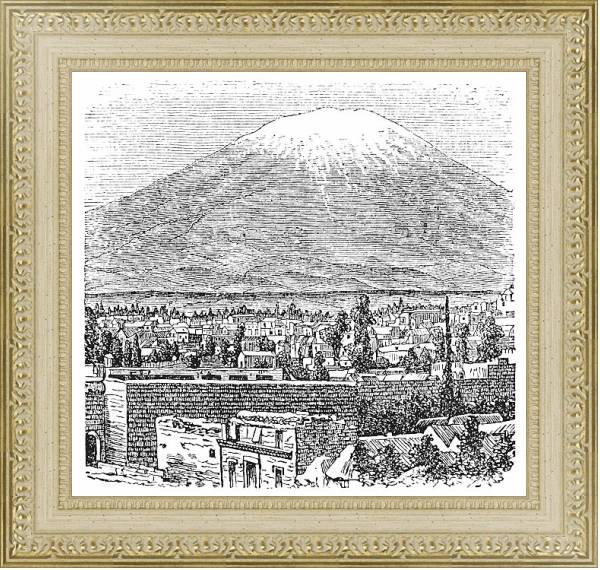 Постер Arequipa and the Misti volcano old engraving, in 1890. с типом исполнения Акварель в раме в багетной раме 484.M48.725