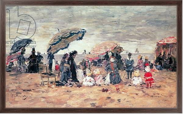 Постер Parasols on the Beach, Trouville, 1886 с типом исполнения На холсте в раме в багетной раме 221-02