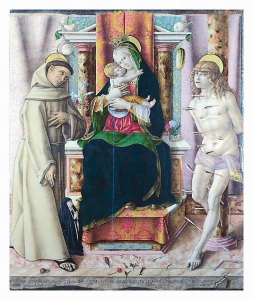 Постер Дева Мария и младенец со святыми Франсисом и Себастьяном с типом исполнения На холсте в раме в багетной раме 221-03