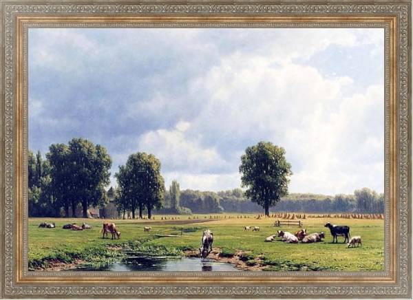 Постер Голландский пейзаж со скотом с типом исполнения На холсте в раме в багетной раме 484.M48.310