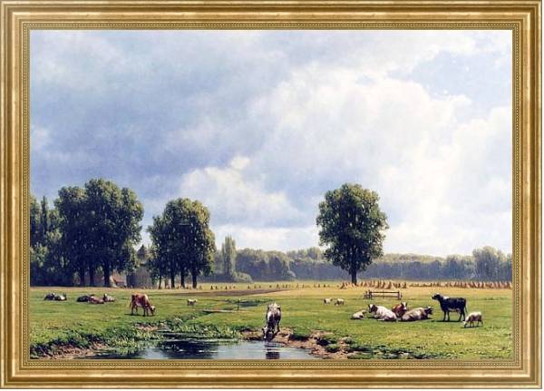 Постер Голландский пейзаж со скотом с типом исполнения На холсте в раме в багетной раме NA033.1.051