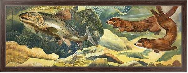 Постер Otters chasing fish с типом исполнения На холсте в раме в багетной раме 221-02