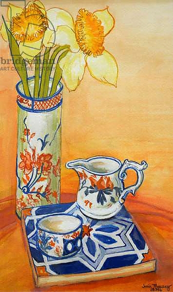 Постер Chinese Vase with Daffodils, Pot and Jug,2014 с типом исполнения На холсте без рамы