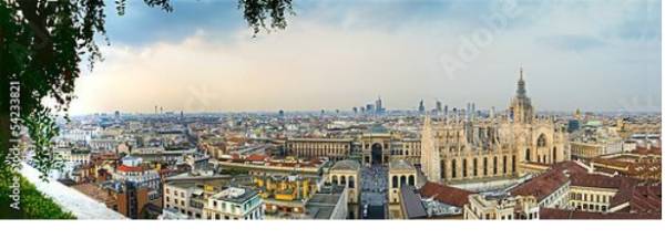 Постер Италия, Милан. Панорама центра города с типом исполнения На холсте без рамы