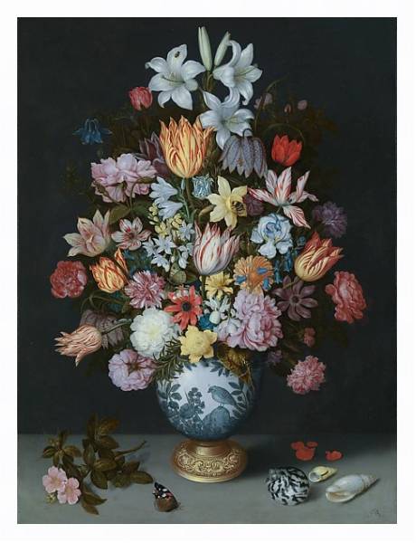 Постер Натюрморт с цветами в вазе с типом исполнения На холсте в раме в багетной раме 221-03