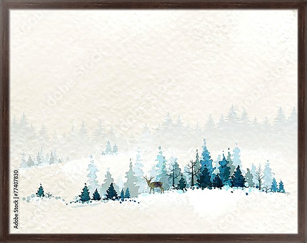 Постер Олень в зимнем лесу с типом исполнения На холсте в раме в багетной раме 221-02