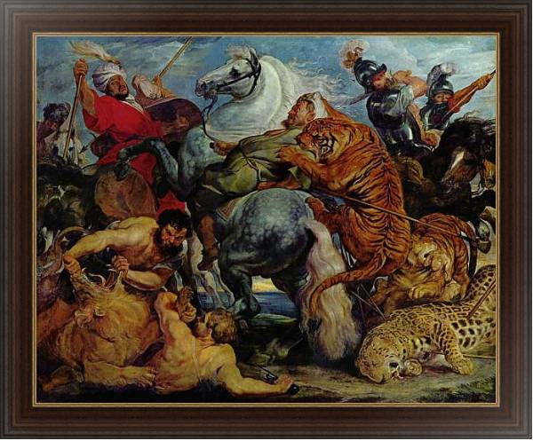 Постер Охота на тигров и львов с типом исполнения На холсте в раме в багетной раме 1.023.151