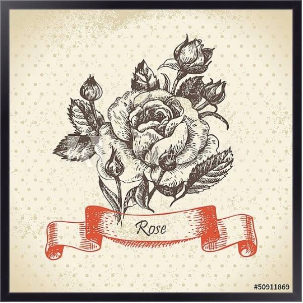 Постер Иллюстрация с розой и бутонами с типом исполнения На холсте в раме в багетной раме 221-01
