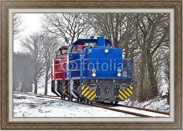 Постер Поезд на железной дороге с типом исполнения На холсте в раме в багетной раме 595.M52.330