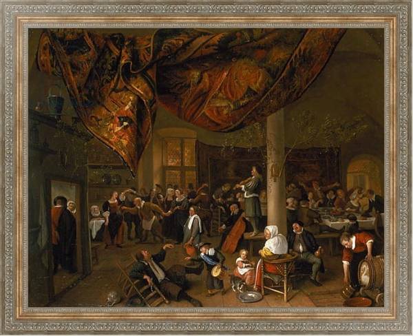 Постер A Village Wedding Feast with Revellers and a dancing Party, 1671 с типом исполнения На холсте в раме в багетной раме 484.M48.310