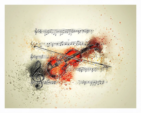 Постер Скрипка и ноты с типом исполнения На холсте в раме в багетной раме 221-03