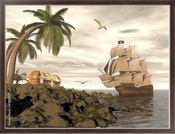 Постер Пиратский корабль с типом исполнения На холсте в раме в багетной раме 221-02