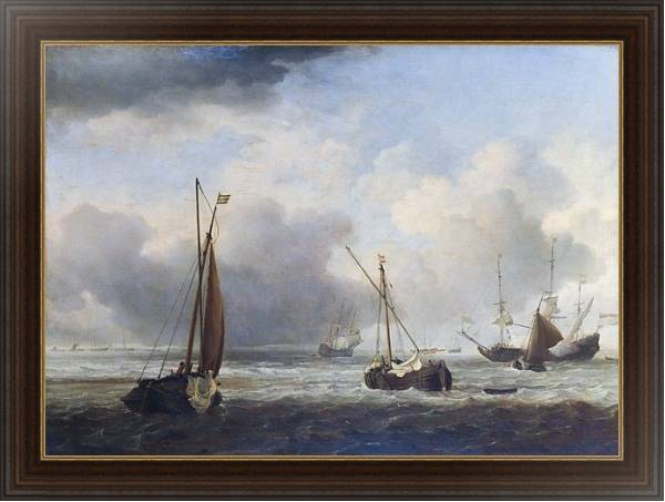 Постер Голландские корабли и малые лодки у берега с типом исполнения На холсте в раме в багетной раме 1.023.151