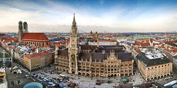 Постер Германия. Мюнхен. Панорама с типом исполнения На холсте без рамы